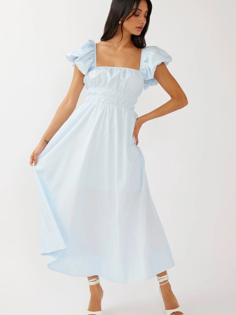 Selfie Leslie Pale Blue Puff Sleeve Midi Dress